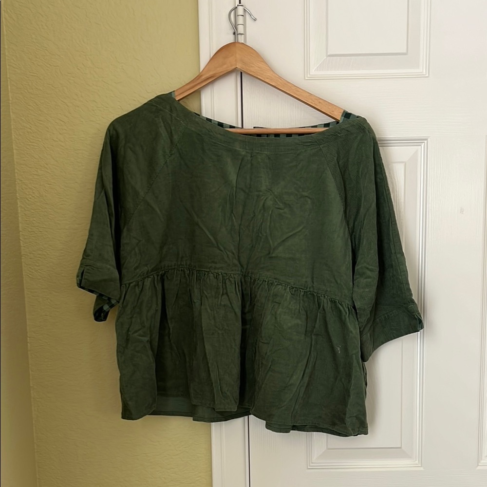 Anthropologie Green Corduroy  Women's Top
